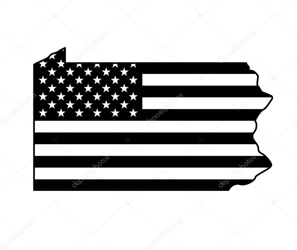 Pennsylvania state shape USA flag black white