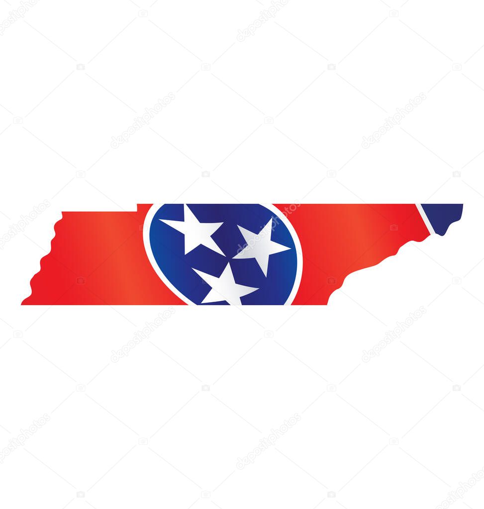 Tennessee tn state flag in map shape icon