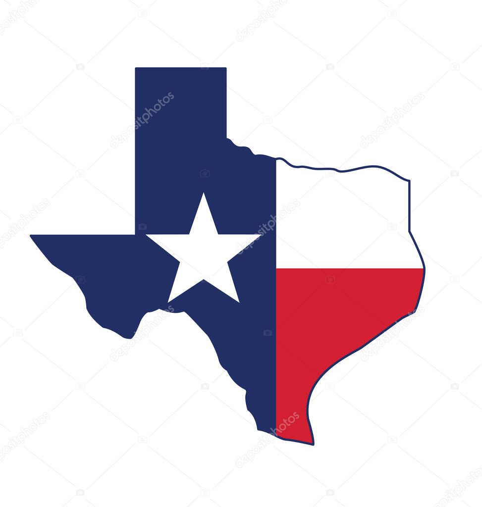 Texas tx state flag in map shape icon