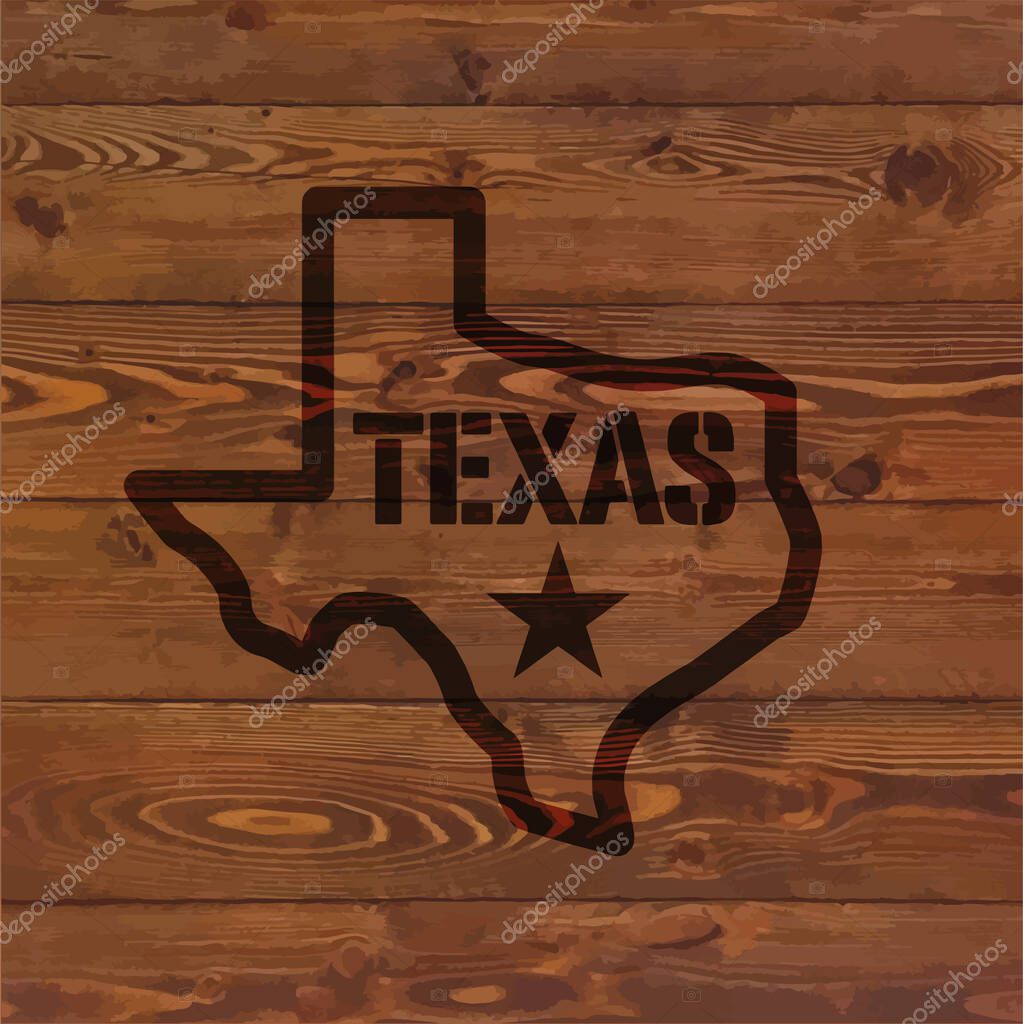 Texas state symbol branded on old wood wall