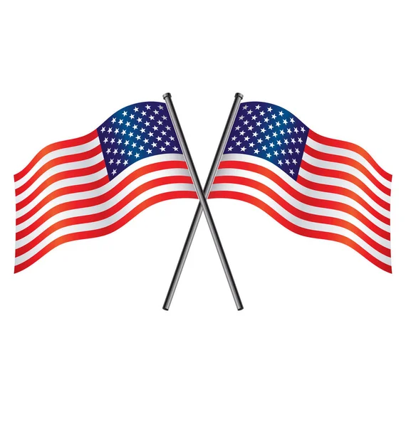 Twin Usa Flag Flying Waving Flag Poles — Stock Vector