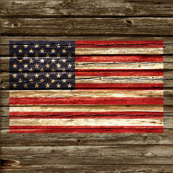 Usa Flaga Malowane Starej Ścianie Drewna Rustykalnego — Wektor stockowy