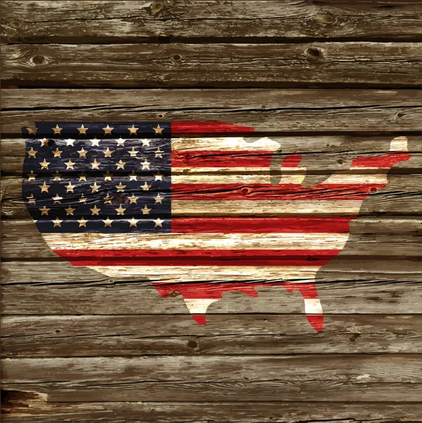 Mappa Delle Bandiere Usa Dipinta Vecchie Pareti Legno Rustico — Vettoriale Stock