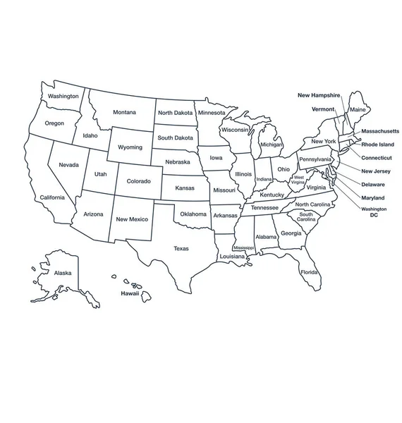 Korrekt Usa Karta Med Separerade Stater — Stock vektor