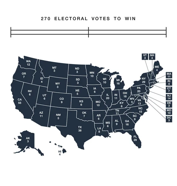 Usa Edytowalna Mapa Kolegium Wyborczego — Wektor stockowy