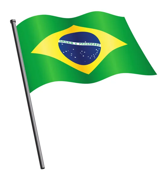 Brasiliana Bandiera Brasiliana Sventolando Pennone — Vettoriale Stock
