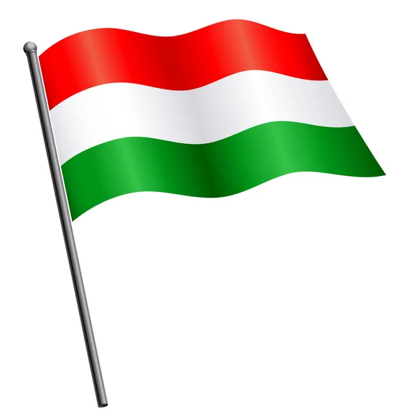 Ondeando Bandera Húngara Asta Bandera Húngara — Vector de stock