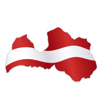 Letonya 'nın basitleştirilmiş haritasında Letonya bayrağı dalgalanıyor