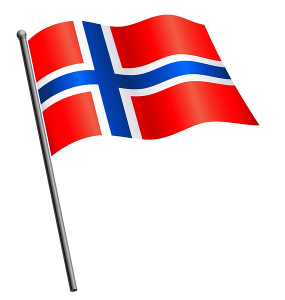 Norvégia Zászló Integetett Zászlórúd — Stock Vector