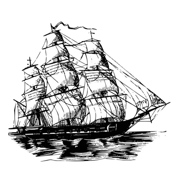 Vintage Old Sailing Ship Ink Etching — Stock Vector