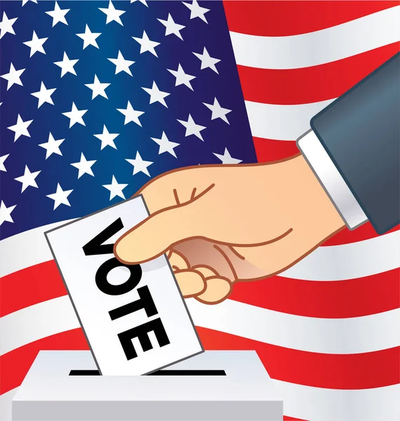 Hand Placing Vote Ballot Ballot Box Usa Flag — Stock Vector