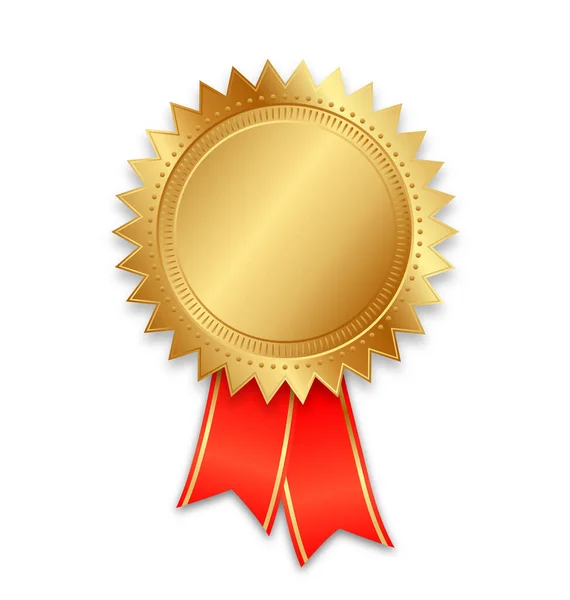 Blank Gold Award Seal Red Ribbon — Stock Vector