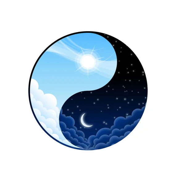 Yin Yang Símbolo Día Noche — Vector de stock