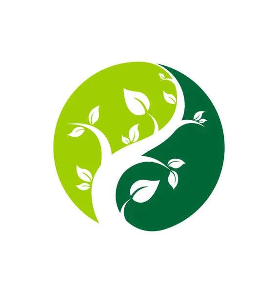Simbolo Logo Albero Verde Stile Yin Yang — Vettoriale Stock