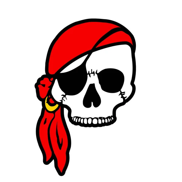 Cráneo Pirata Con Bandana Roja Ojo — Vector de stock