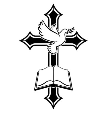 Christian cross with dove and open bible