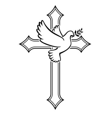 beautiful white peace dove on Christian cross clipart