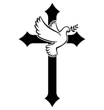 Güzel beyaz barış Hristiyan haçında güvercin