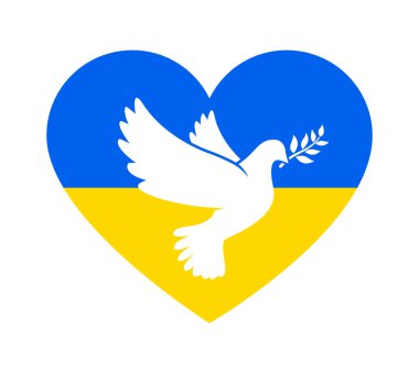 beautiful peace dove on ukraine flag heart