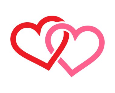 Kırmızı ve pembe birbirine bağlı ikiz aşk kalpleri
