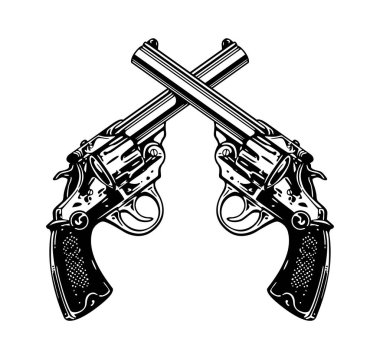 twin crossed revolvers pistols black and white