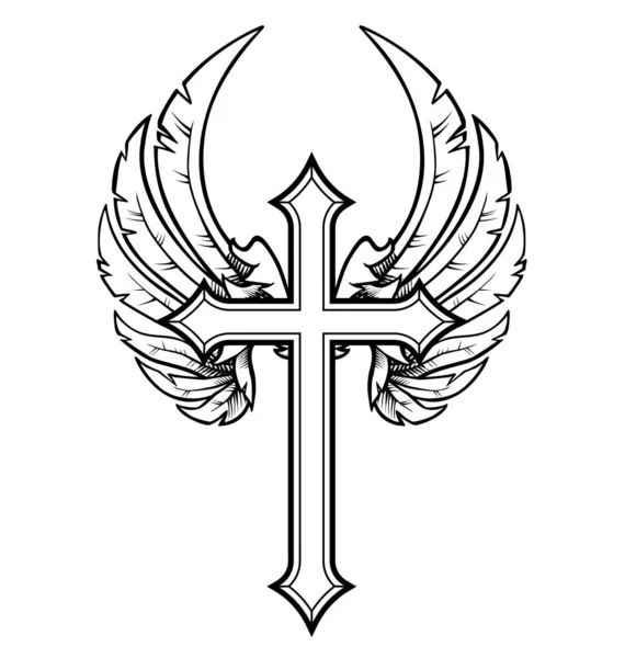 天使の翼を持つ美しいキリスト教の十字架 — ストックベクタ