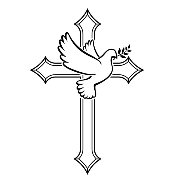 Bela Pomba Paz Branca Cruz Cristã — Vetor de Stock
