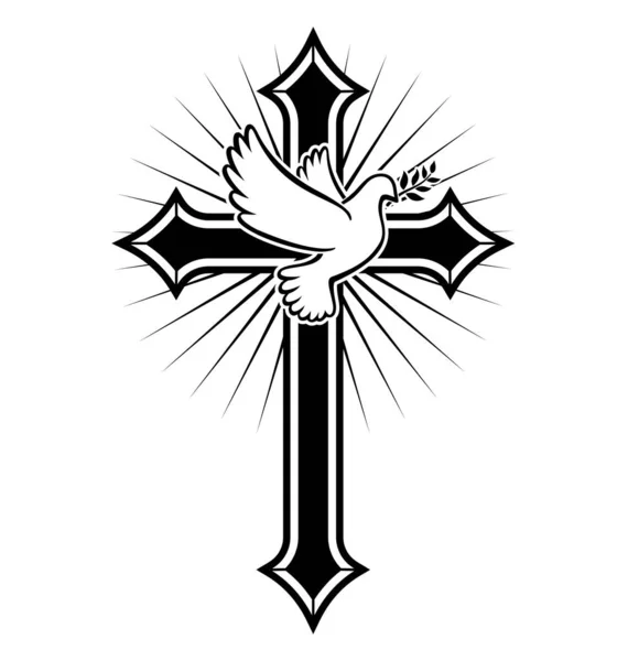 평화의 비둘기가 기독교 십자가 — 스톡 벡터
