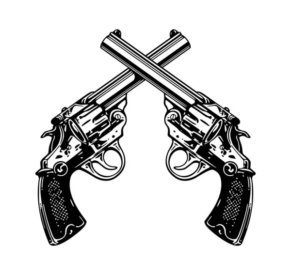 twin crossed revolvers pistols black and white
