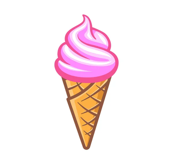 Simple Plaisir Soft Serve Icecream Dans Cône Gaufre — Image vectorielle
