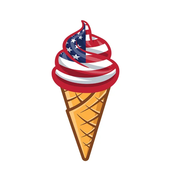 Мороженое Вафельным Конусом Флагом Сша — стоковый вектор