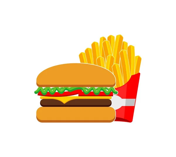 Simple Classic Burger Fries — Stock Vector