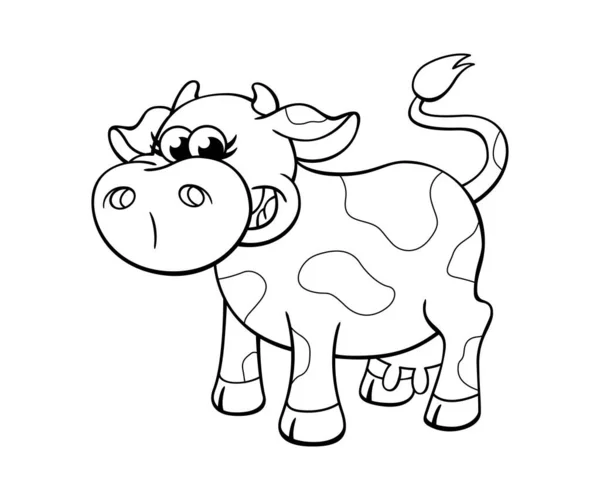 Fun Smiling Cartoon Cow Character Coloring Book — Stock Vector