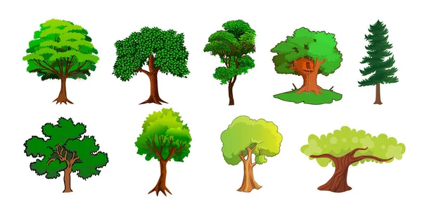 Various Cartoon Trees Set — Stock Vector