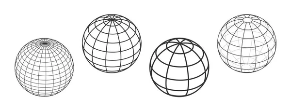 Simple Classic Globe Wireframe Set — Stock Vector