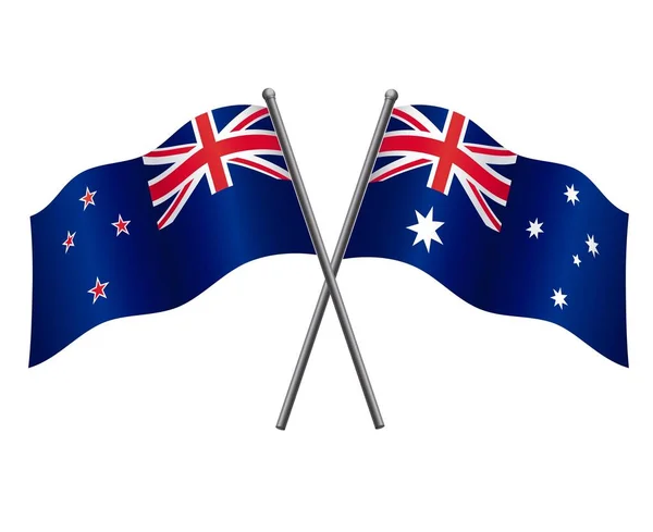Bandiere Nuova Zelanda Australia Incrociate — Vettoriale Stock