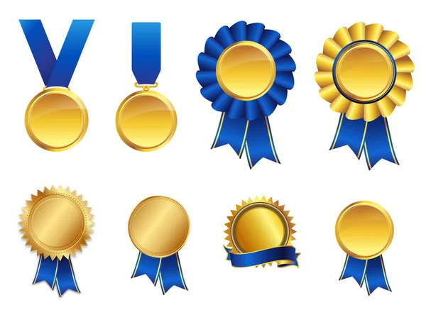 Conjunto Fitas Medalha Ouro Azul —  Vetores de Stock