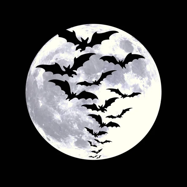 Spooky Flying Bats Full Moon - Stok Vektor