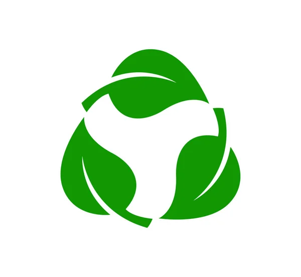 Logo Gaya Daur Ulang Segitiga Dengan Daun Hijau - Stok Vektor