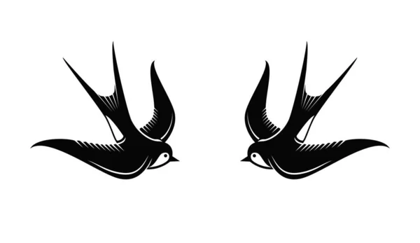 Klassieke Vogels Tweeling Zwaluwen Tatoeage — Stockvector