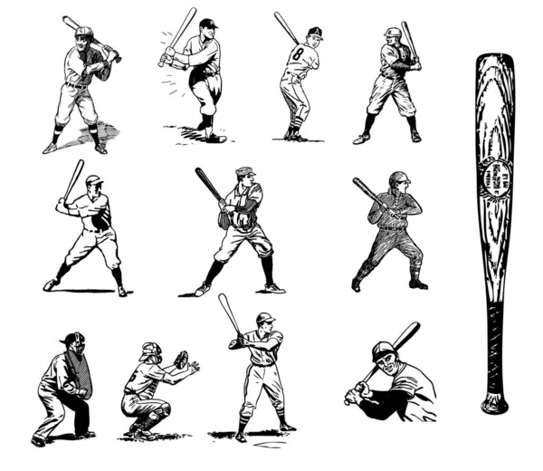 Винтажный Набор Бейсболистов — стоковый вектор