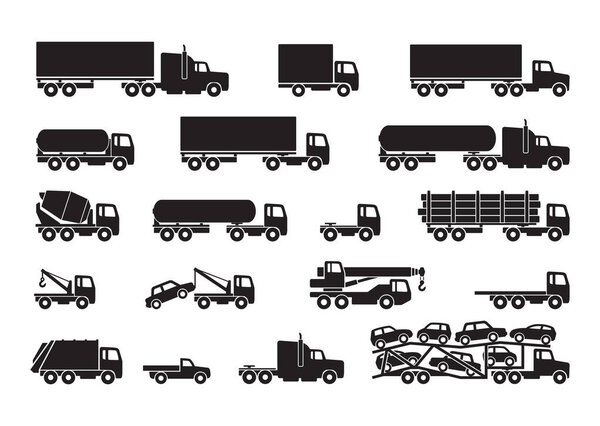 various simple truck silhouettes icon set