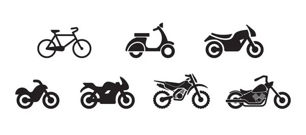 Jednoduché Kolo Skútr Motocykl Silueta Set — Stockový vektor