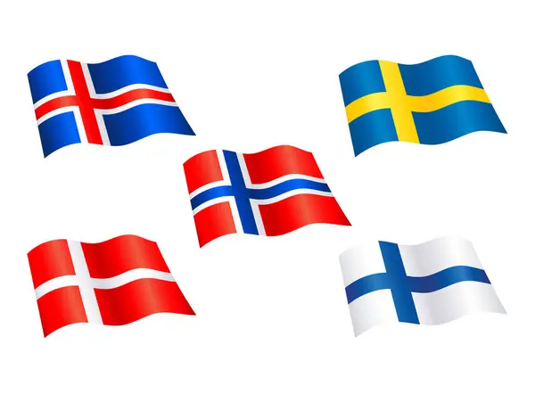 Pływające Flagi Skandynawskie Zestaw — Wektor stockowy
