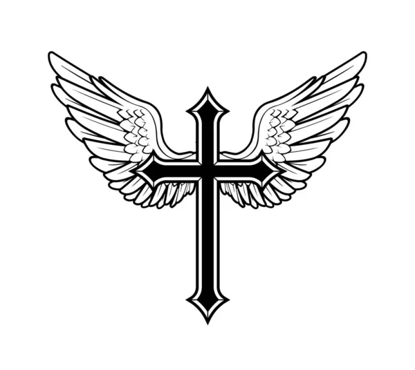 Γοτθικός Χριστιανικός Σταυρός Φτερά Αγγέλου — Διανυσματικό Αρχείο