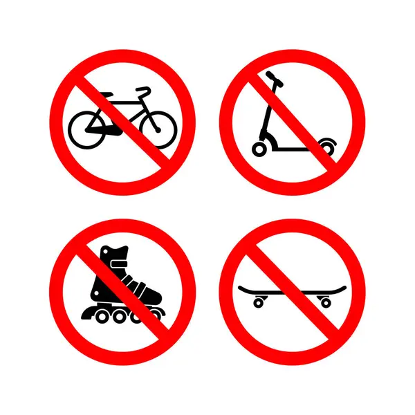 Δεν Επιτρέπονται Ποδήλατα Πατίνια Σκούτερ Skateboards — Διανυσματικό Αρχείο