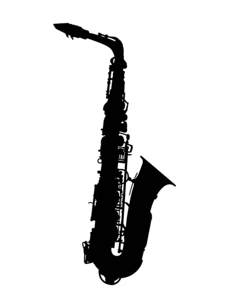 Detaillierte Saxofon Silhouette Seitenansicht — Stockvektor