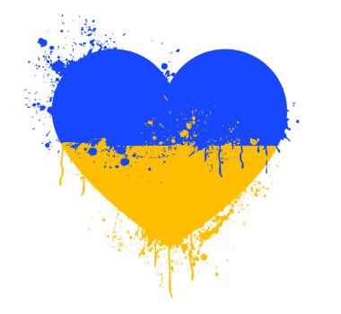 Ukrayna bayrağı kalp şeklinde boya sıçraması. 