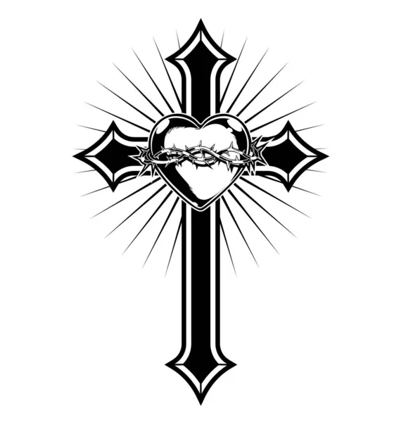 Христианский Крест Сердцем Терновым Венцом Стоковая Иллюстрация