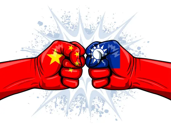 Taiwan China Tension Conflict War Punching Fists Flags Concept — Stock Vector